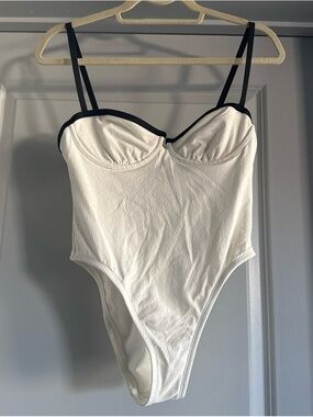 Time and Tru White One-Piece Swimsuit with Black Trim